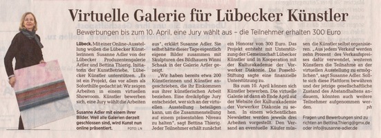 Virtuelle Galerie für Lübecker Künstler (Lübecker Nachrichten April 2020)